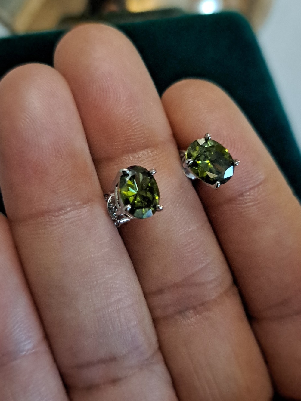 Genuine Peridot Oval Sterling Stud Earrings